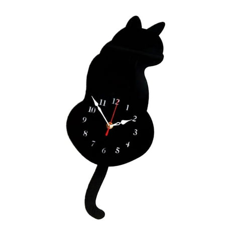 wall Clock with Wagging Cat for kids children room , Black Cat