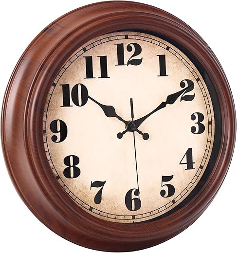 Wall Clock Wood Grain Retro Design,12 Inch Wall Clocks Battery Operated Silent Non-Ticking Vintage for Kitchen Living Room Bedroom Office Decor,Brown - Gifts for Dad Grandpa