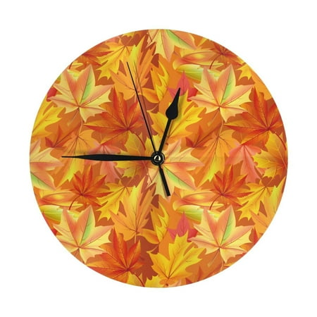 Wall Clock yellow maple leaf Wall Clocks Battery Operated, Modern Wall Clock for Bedroom, Classroom, Living Room, Office, Home Decor