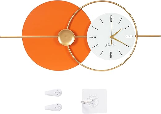 Wall Decor Clock, Modern Style Wall Clock, Wall-Mounted Clock 31.5 * 13.78in for Bedroom Kitchen Office Indoor (Gold and Orange)