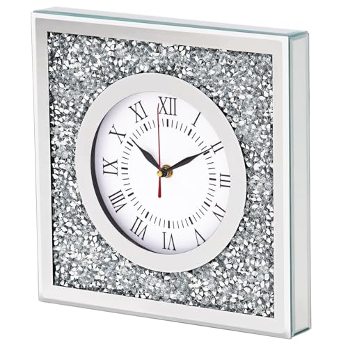 WALTSOM Crush Diamond Modern Wall Clock, 12inch Square Quartz Clock, Bling Decorative Wall Clocks for Living Room, Bathroom, Kitchen Wall Decor (Excluding AA Batteries)