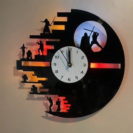 Wars between Stars Series Vinyl Record Wall Clock Creative Retro 16 Colors LED Clocks Home Living Bed Room Decoration (16 colors led)