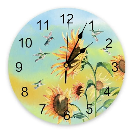 Watercolor Sunflowers And Flowers Wall Clock Large Modern Kitchen Dinning Round Wall Clocks Bedroom Silent Hanging Watch