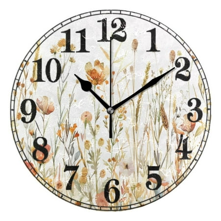 Watercolor Wild Flower Silent Wall Clock 10 Non-Ticking Battery Clock