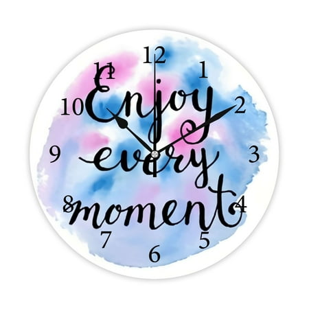 Wellsay Round Wall Clock, Enjoy Every Moment Quote 10in Battery Operated Quartz Analog Quiet Desk Clock for Home,Kitchen,Office,School