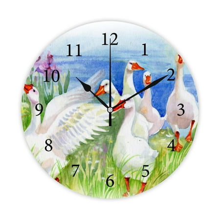 Wellsay Round Wall Clock, Goose Farm Animal 10in Battery Operated Quartz Analog Quiet Desk Clock for Home,Kitchen,Office,School