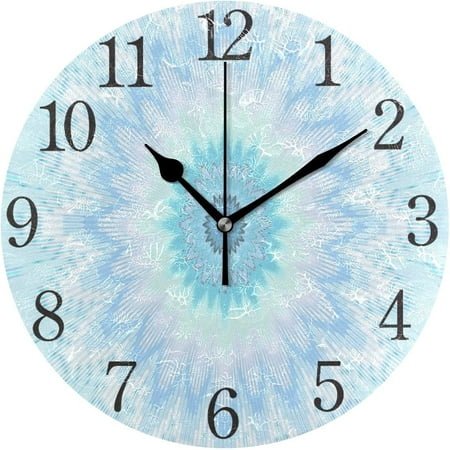 Wellsay Silent Non Ticking Round Wall Clock, Floral Kaleidoscope Home Decor Battery Operated for Living Room, Kitchen, Bedroom