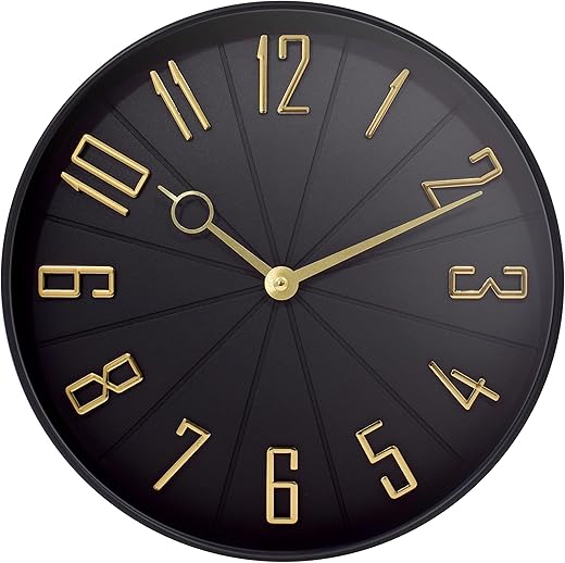 Westclox 12 Modern Dial with Raised Numbers Wall Clock for Living Room, Home Office and Bedroom (Black)