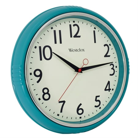 Westclox 12” Teal Retro Analog Quartz Accurate Wall Clock with Easy-to-Read Dial.