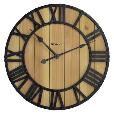 Westclox 16 Natural Wood Grain with Raised Roman Numerals & Iron Finish Analog QA Wall Clock