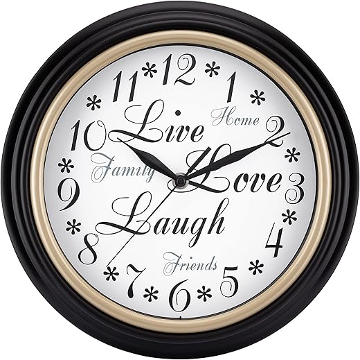 Westclox 32032 Wall Clock, 12-Inch Round Analog Clock with Inspirational Message, Battery Operated, Quartz Movement, Ideal for Home Decor, Living Room, Kitchen, Office (Live Laugh Love, 12-Inch)