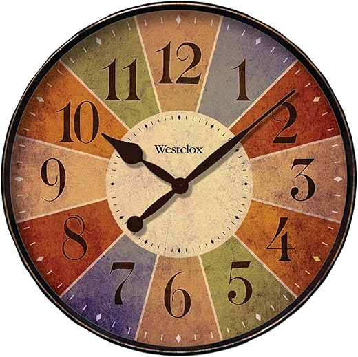 Westclox 32897 Wall Clock for Home Decor, Country Rustic Style, Bright and Colorful Display, Battery Operated, Quartz Movement, Ideal for Kitchen, Living Room, Office (Multicolor, 12-Inch)