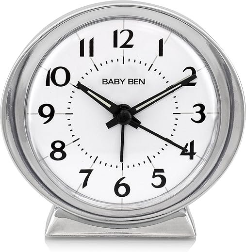 Westclox Classic Baby Ben Alarm Clock for Heavy Sleepers - Authentic 1964 Design, Loud High-Volume White Alarm Clock, Battery Operated, Metal Bezel