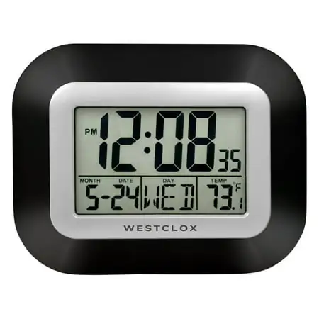 Westclox Classic Black Digital LCD Wall Clock with Date, Day and Temperature