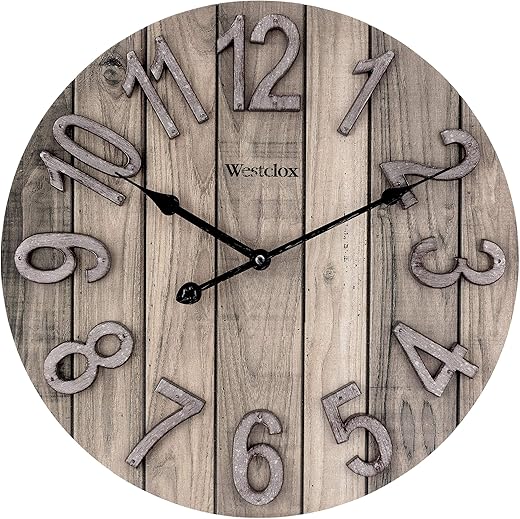 Westclox NYL Holdings Wall Clock Large Wooden Vintage Clock with Roman Numerals - Battery Operated Clock for Living Room, Bedroom, Kitchen - Home Decor Gift for Housewarming (Full Wood)