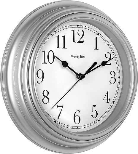 Westclox Quartz Movement Round Wall Clock, Contemporary Analog Design, Battery-Powered for Indoor Use (Silver, 9 Inch)