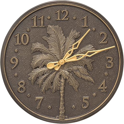 Whitehall Single Palm Wall Clock 16 x 16" x 0.5" Wall Clock French Bronze