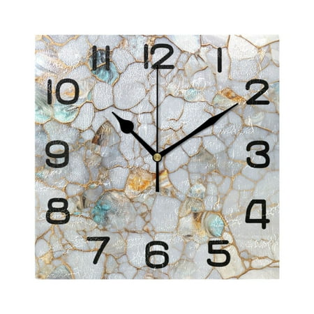 White Marble Wall Clock Square Silent Non-Ticking Battery Operated Retro 7.78 Clock Home Kitchen Office Decoration