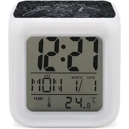 White Science Lab Objects Doodles On Chalkboard Mini Digital Alarm Clocks, Led Nigh[3621]