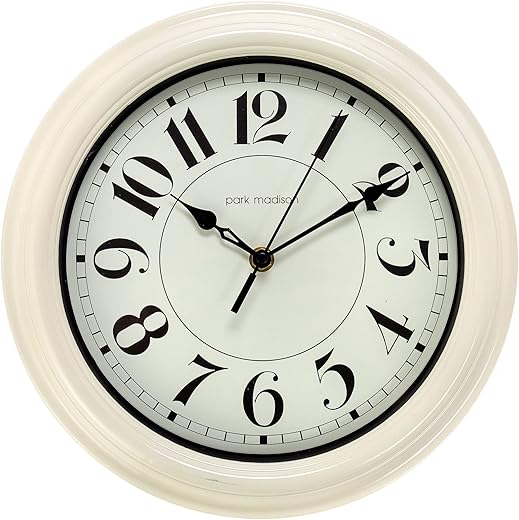 White Vintage Wall Clock Quiet 11 Inch Quality Quartz Battery Operated Round Easy to Read Home/Office/Kitchen/Classroom/School Clock Classic Movement (13842)