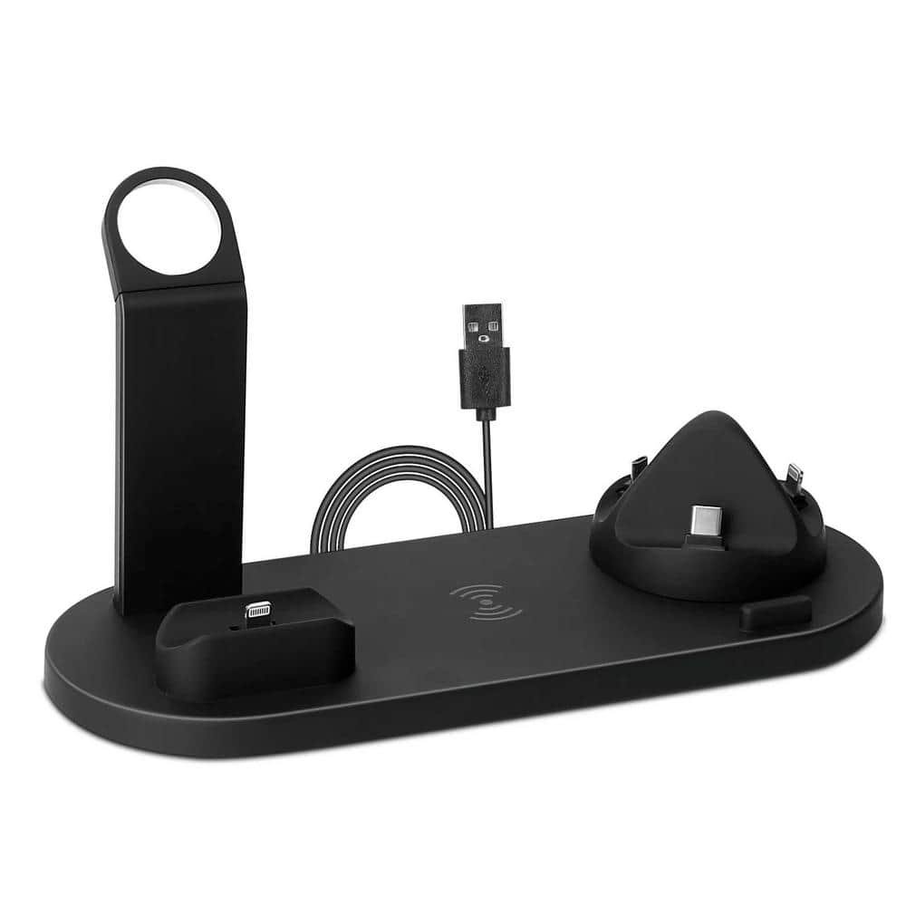Wireless Charger Dock 4-in-1 10-Watt Fast Charging Station in Black