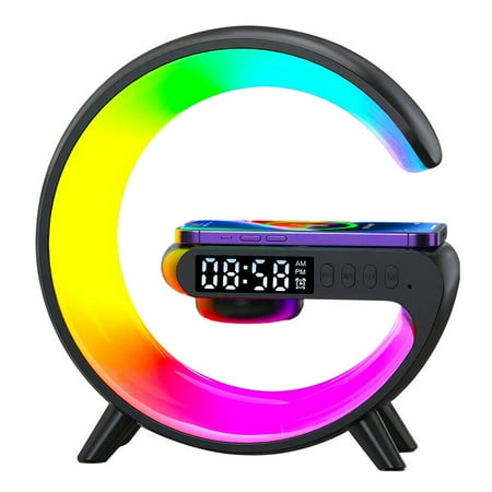 Wireless Charger LED Atmosphere Lamp Bluetooth Speaker RGB Light Alarm Clock APP