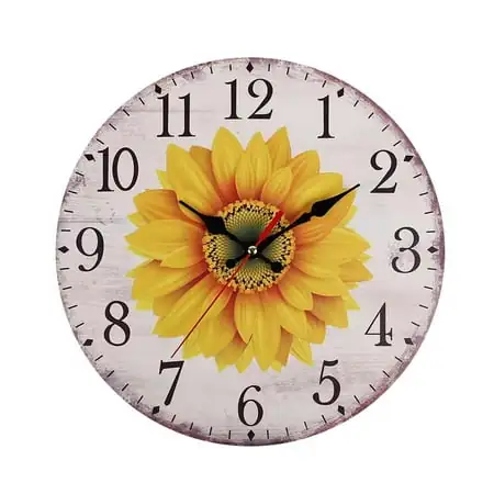 WNFJR 12 Inch Rustic Sunflower Wall Clock, Easy-to-Read Retro Home Decor for Living Rooms & Bedrooms, Silent Sweeping Movement, Battery-Operated