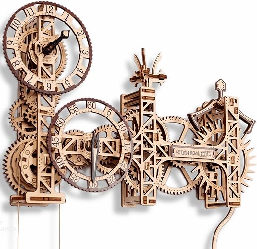 WOODEN.CITY Steampunk Mechanical Clock Making Kit - Decorative Wall Clocks 3D Wooden Puzzles for Adults - Wooden Clock Kit - Wooden Clock Puzzle Model Kits for Adults - Decorative Clocks for Walls