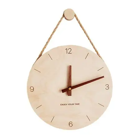 Wooden hanging rope creative wall clock home living room clock decoration