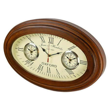 Wooden World Timer Ovel Wall Clock Home Decor Office Decor Clock Multi Country Time Clock Brown Color