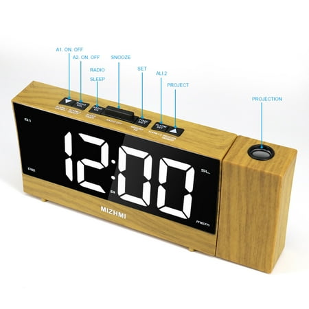 Wood grain 1.8 inch multi-function USB charging Radio Creative LED electronic alarm clock projection clock-grain