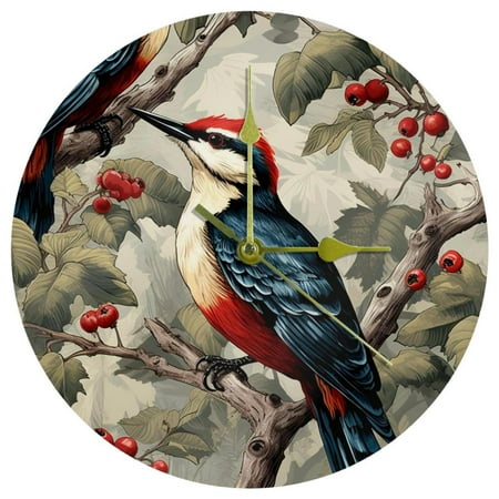 Woodpecker Circular Acrylic Wall Clock - Stylish Timepiece for Home Decor - Modern Design