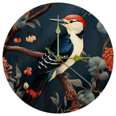 Woodpecker Circular Wall Clock, Acrylic Material, Elegant Decor