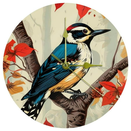 Woodpecker Modern Acrylic Circular Wall Clock - Sleek Timepiece for Stylish Décor