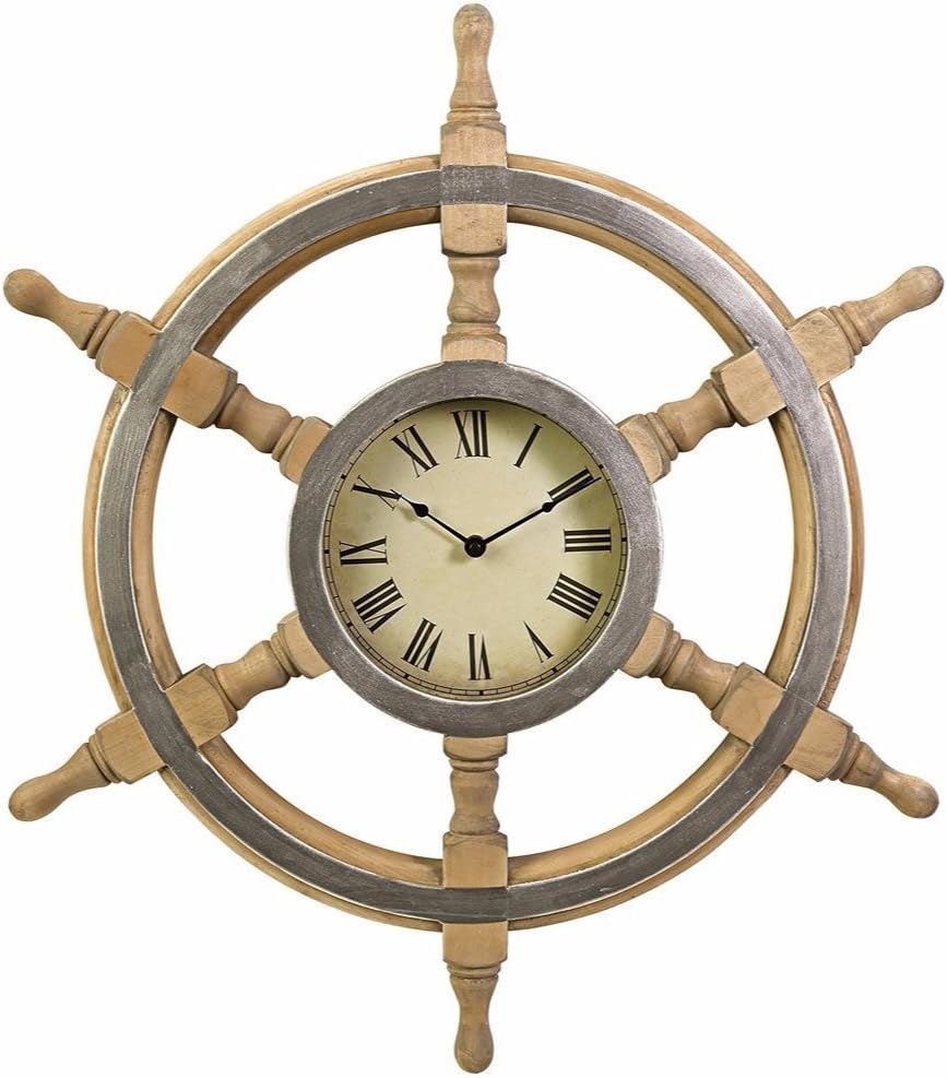 Wood Ship Wheel Clock in Rustic.