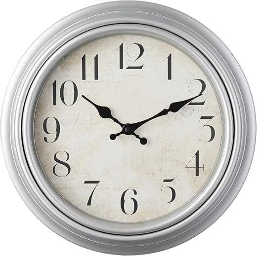 WOOPHEN Retro Wall Clock, Battery Operated 10 Inch Silent Wall Clocks Antique Clock Vintage Decorative for Kitchen Bedroom Living Room Office (Silver)