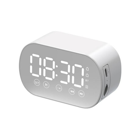 WRKEKC Bluetooth Speaker Wireless Bluetooth Speaker with Fm Radio Mini Portable Card Mirror Alarm Clock Sound Alarm Clock Settings for All Phone Home Decor Gifts for Children White