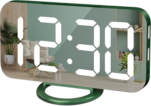 WulaWindy Digital Alarm Clock, Large Mirrored LED Display, with USB Charger, Snooze Function Dim Mode Wall Hanging Beside Desk Clock for Bedroom…