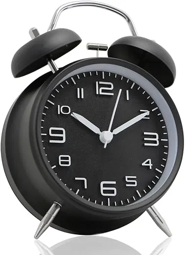 Betus [Non-Ticking Twin Bell Alarm Clock - Metal Frame 3D Dial with Backlight Function - Desk Table Clock for Home and Office - Midnight Black