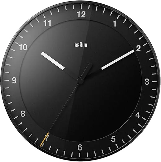 Braun/Brown Wall Clock BC17B Quiet Design, Sweep Operation Needles, Black, Free, Modern