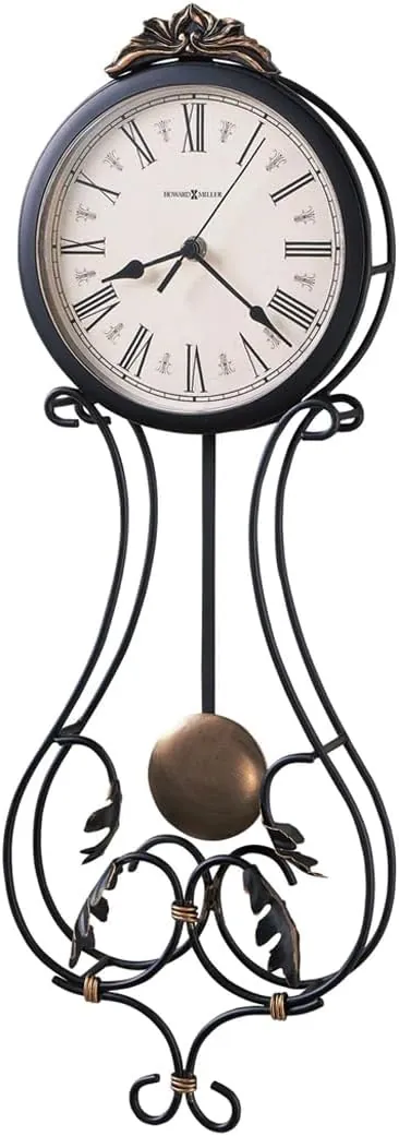 Howard Miller Paulina Wall Clock 625-296 – Charcoal Gray Finishes, Antique-Gold Finished Pendulum Bob & Gold Highlights, Antique Home Decor, Quartz Movement