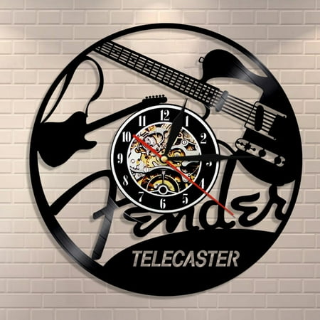 YanGxx Electric Guitar Design Vinyl Record Wall Clock Musical Instruments Music Studio Unique Modern Art Vintage Vinyl LP Wall Watch