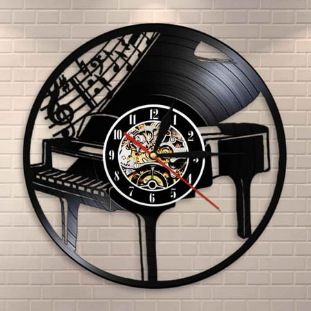 YanGxx Musical Instrument Piano Wall Clock Musical Notes Melody Grand Piano Sheet Music Vinyl Record Wall Clock Pianist Musicians Gift