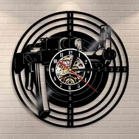 YanGxx Shooting Gun Vinyl Record Wall Clock Shooting Target Vinyl Clock Air Rifle Circle Modern Vinyl Army Wall Art Decorative Clock