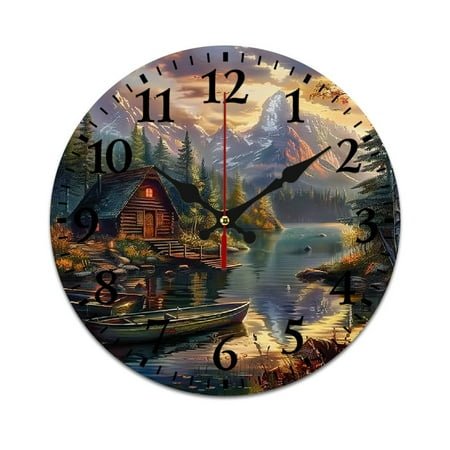 YANMS Cabin by the Lake Fashionable PVC Wall Clock with Silent Sweep Movement for Living Room Decor 34cm/13.39in