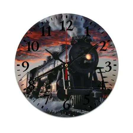 YANMS Train Engine Sunset Theme Fashionable PVC Wall Clock with Silent Sweep Movement and Eco-Friendly Material for Living Room Decor 30cm/11.8in