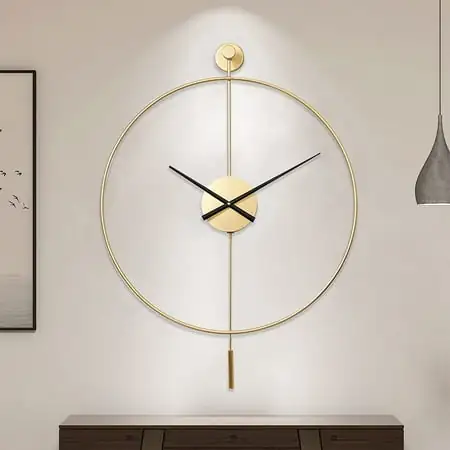 YISITEONE Classical Large Decorative Wall Clock with Pendulum, Modern Non-Ticking Silent Metal Wall Clocks for Living Room, Bedroom, Study, Office, 20‘’