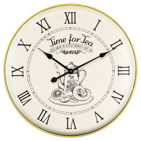 Yosemite 'Time For Tea' Metal Wall Clock in Off White