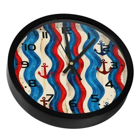 YOYOAMOY Wave Stripes Anchor Printed Precision Clock 9.8 Inches Silent Wall Clock Easy to Install Read