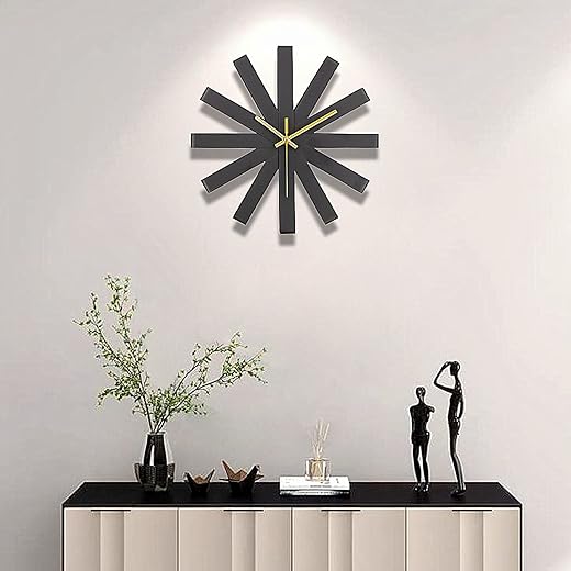 Yuehuam Modern Ribbon Large 3D Wall Clock Battery Operated Quartz Movement, Silent Non Ticking Wall Clock, Stainless Steel Decorative for Kitchen,Home,Bedrooms,Office, 12inch(Black)